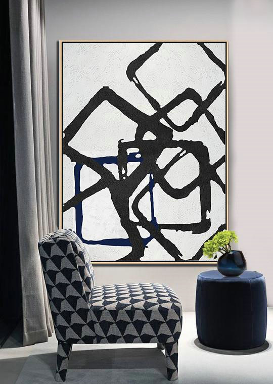 Large Abstract Wall Art,Black And White Geometric Art Minimal Painting On Canvas - Hand Paint Large Art